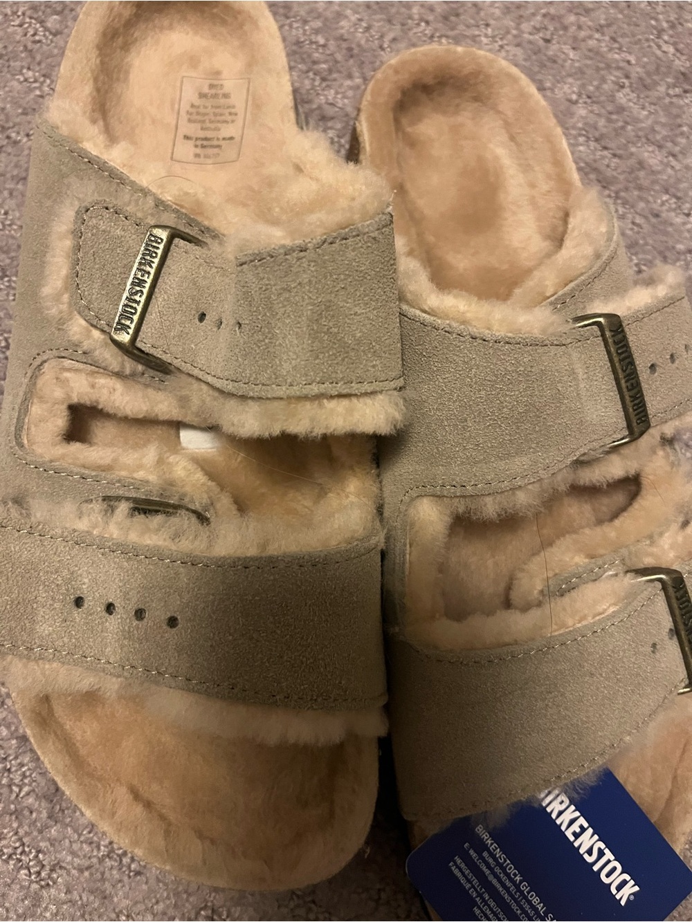 Birkenstock Taupe Suede Shearling Double-Strap Sandals